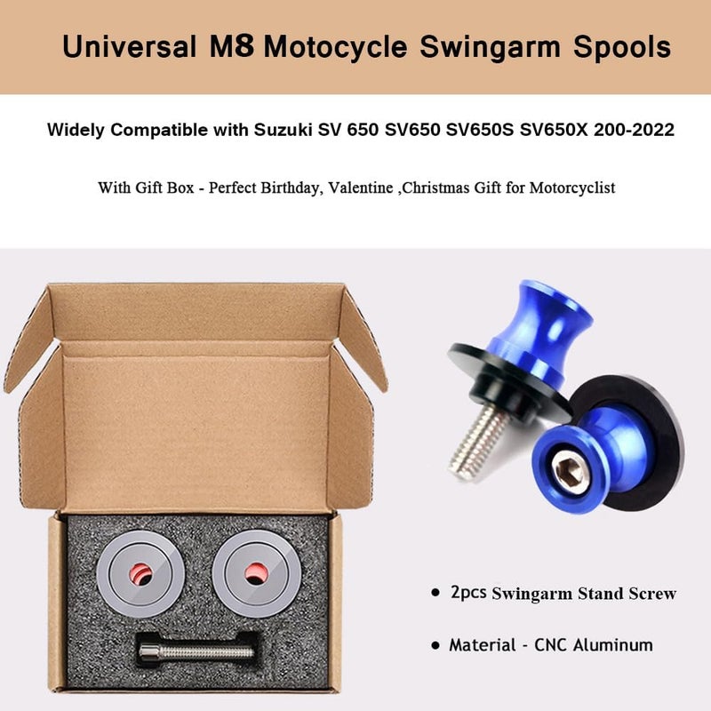 FREAXLL 2pcs M8*1.5 Motorcycle Swing Arm Sliders Spools Fit with S-uzuki SV650 SV 650 SV650X SV650S V-strom DL650 DL1000 (Blue) - Image 3